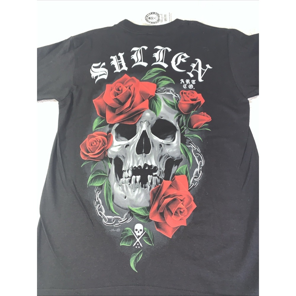 Sullen Art Collective Eternal Love Skull T-Shirt Black Small Roses‎ NWT